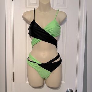 Fluorescent green and black ladies bikini
